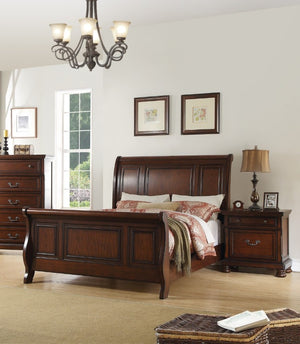 English Elm Traditional California King Panel Bed Set with Cherry Veneer Finish Two Nightstands B011S02542