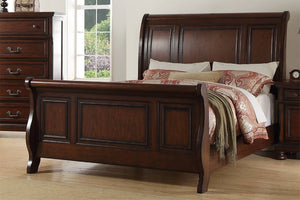 English Elm Traditional California King Panel Bed Set with Cherry Veneer Finish Two Nightstands B011S02542