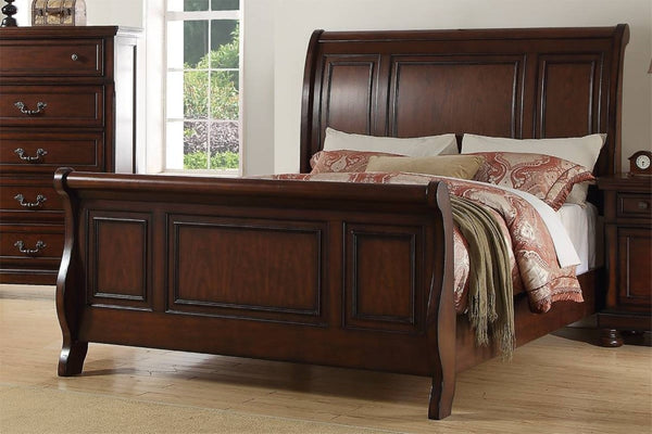 English Elm Traditional California King Panel Bed Set with Cherry Veneer Finish Two Nightstands B011S02542