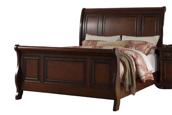English Elm Traditional California King Panel Bed Set with Cherry Veneer Finish Two Nightstands B011S02542