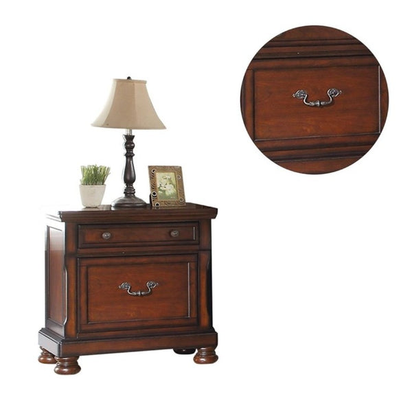 English Elm Traditional California King Panel Bed Set with Cherry Veneer Finish Two Nightstands B011S02542