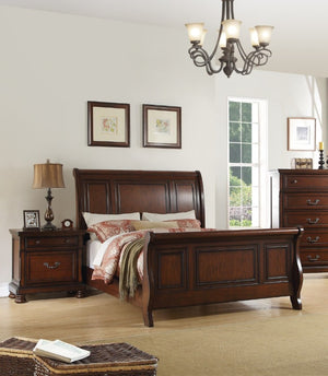 English Elm Traditional California King Panel Bed Set with Cherry Veneer Finish Two Nightstands B011S02542