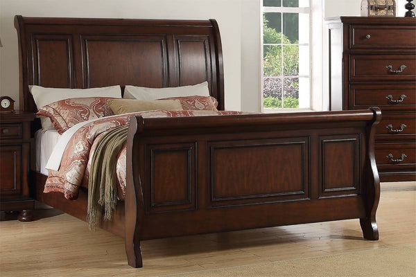 English Elm Traditional California King Panel Bed Set with Cherry Veneer Finish Two Nightstands B011S02542