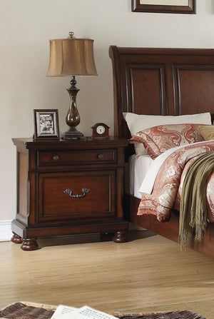 English Elm Traditional California King Panel Bed Set with Cherry Veneer Finish Two Nightstands B011S02542