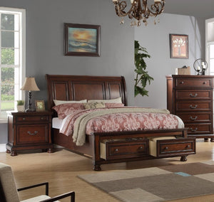 English Elm Traditional Antique Cherry Panel Bedroom Set with Cal King Bed and Two Nightstands B011S02545