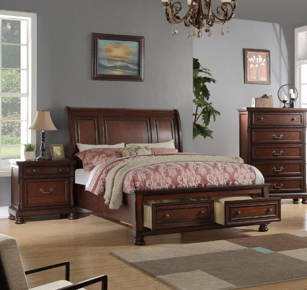 English Elm Traditional Antique Cherry Panel Bedroom Set with Cal King Bed and Two Nightstands B011S02545