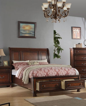 English Elm Traditional Antique Cherry Panel Bedroom Set with Cal King Bed and Two Nightstands B011S02545