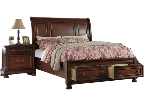 English Elm Traditional Antique Cherry Panel Bedroom Set with Cal King Bed and Two Nightstands B011S02545