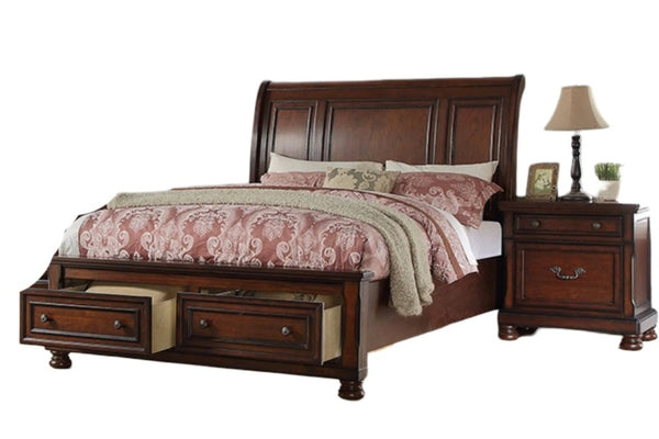 English Elm Traditional Antique Cherry Panel Bedroom Set with Cal King Bed and Two Nightstands B011S02545