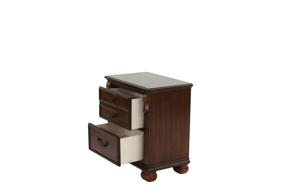 English Elm Luxurious Queen Panel Bed Set with Nightstands Faux Leather Headboard Dark Cherry B011S02547