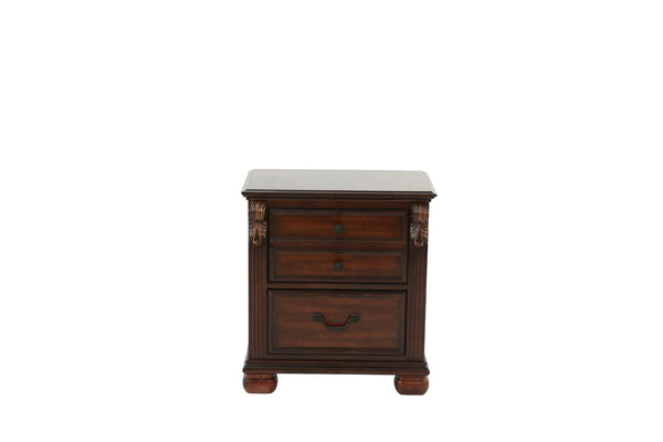 English Elm Luxurious Queen Panel Bed Set with Nightstands Faux Leather Headboard Dark Cherry B011S02547