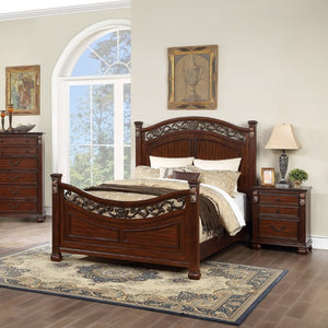 English Elm Luxurious Eastern King Panel Bed Set with Nightstands in Rich Dark Cherry Finish B011S02548