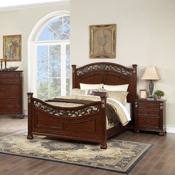 English Elm Luxurious Eastern King Panel Bed Set with Nightstands in Rich Dark Cherry Finish B011S02548