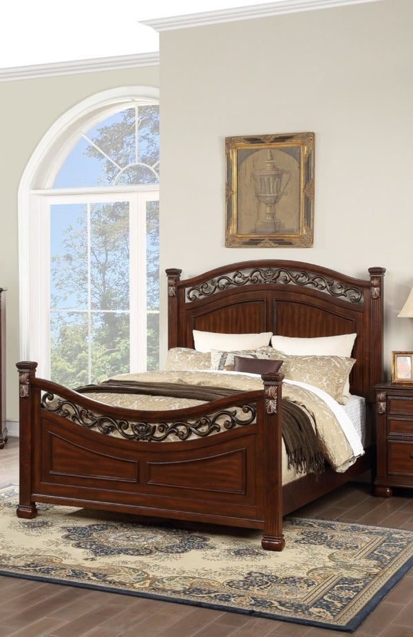 English Elm Luxurious Eastern King Panel Bed Set with Nightstands in Rich Dark Cherry Finish B011S02548