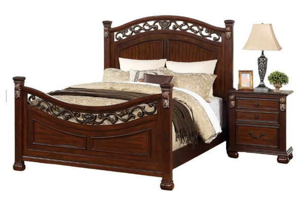 English Elm Luxurious Eastern King Panel Bed Set with Nightstands in Rich Dark Cherry Finish B011S02548