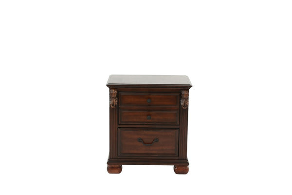 English Elm Luxurious Eastern King Panel Bed Set with Nightstands in Rich Dark Cherry Finish B011S02548