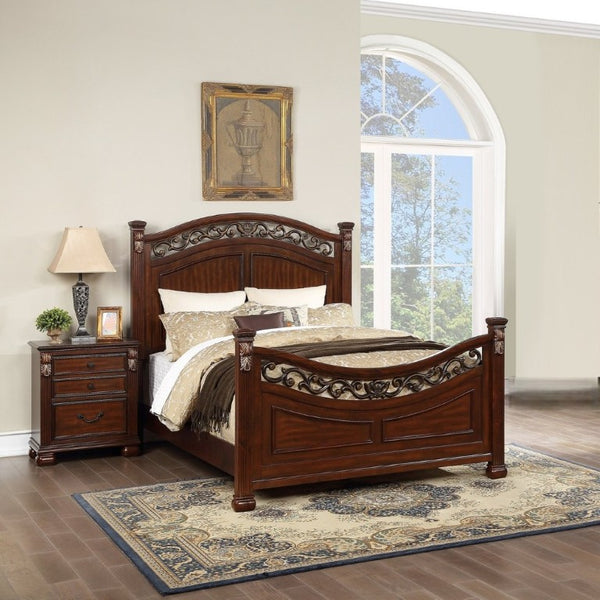 English Elm Luxurious Eastern King Panel Bed Set with Nightstands in Rich Dark Cherry Finish B011S02548