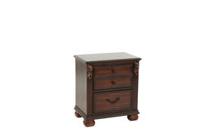 English Elm Luxurious Eastern King Panel Bed Set with Nightstands in Rich Dark Cherry Finish B011S02548