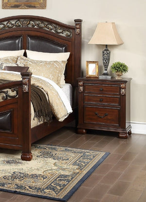 English Elm Luxurious Eastern King Panel Bed Set with Nightstands in Rich Dark Cherry Finish B011S02548