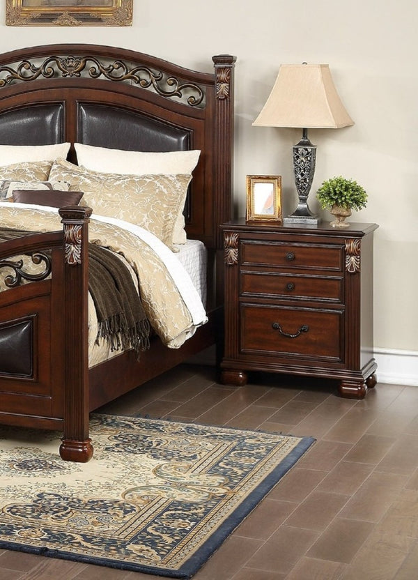 English Elm Luxurious Eastern King Panel Bed Set with Nightstands in Rich Dark Cherry Finish B011S02548