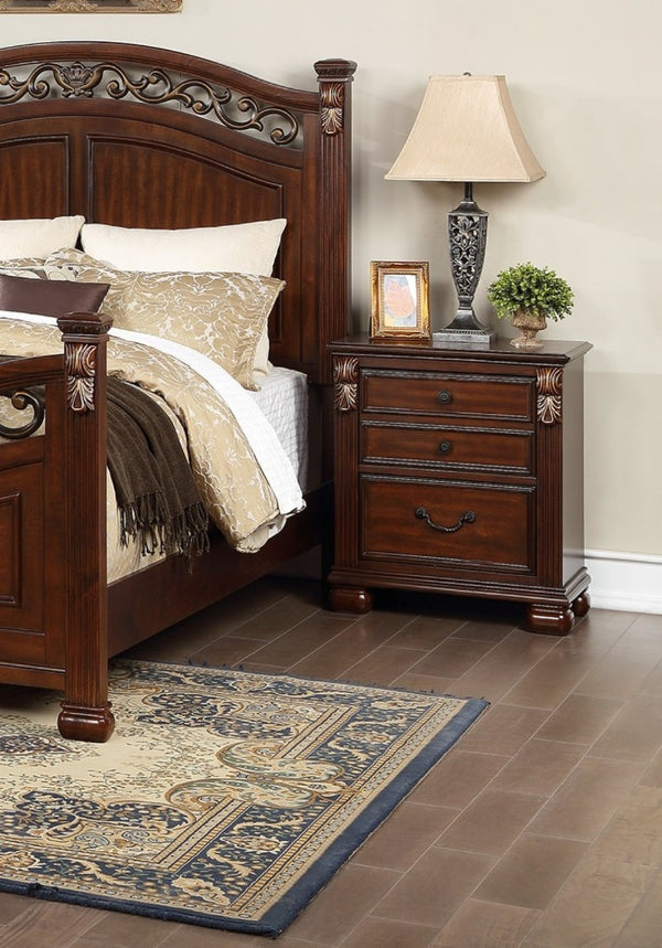 English Elm Luxurious Eastern King Panel Bed Set with Nightstands in Rich Dark Cherry Finish B011S02548