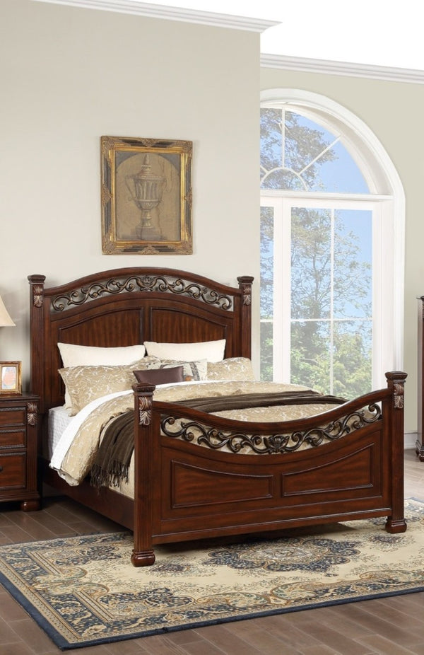 English Elm Luxurious Eastern King Panel Bed Set with Nightstands in Rich Dark Cherry Finish B011S02548