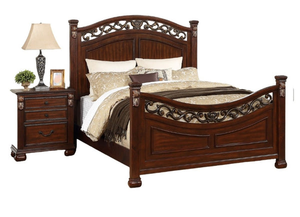 English Elm Luxurious Eastern King Panel Bed Set with Nightstands in Rich Dark Cherry Finish B011S02548
