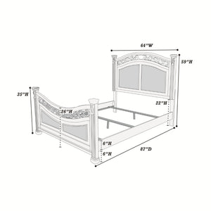 English Elm Traditional Queen Bed Set with Padded Faux Leather Panels Dark Cherry Wood Finish B011S02549