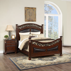 English Elm Traditional Eastern King Bed Set Faux Leather Headboard Dark Cherry with Two Nightstands B011S02551