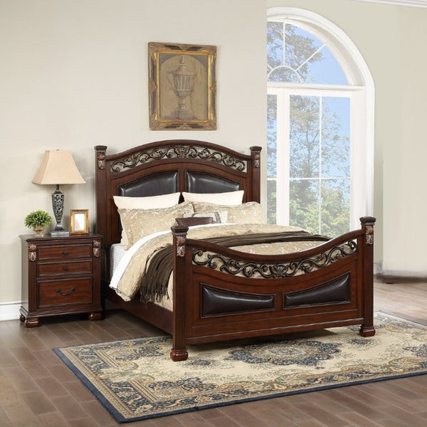 English Elm Traditional California King Bedroom Set Faux Leather Padded Headboard Dark Cherry Wood B011S02552