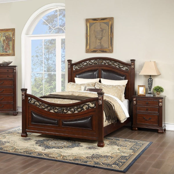 English Elm Traditional California King Bedroom Set Faux Leather Padded Headboard Dark Cherry Wood B011S02552