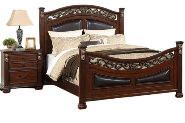 English Elm Traditional California King Bedroom Set Faux Leather Padded Headboard Dark Cherry Wood B011S02552