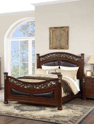 English Elm Traditional California King Bedroom Set Faux Leather Padded Headboard Dark Cherry Wood B011S02552
