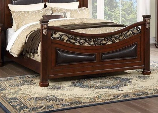 English Elm Traditional California King Bedroom Set Faux Leather Padded Headboard Dark Cherry Wood B011S02552