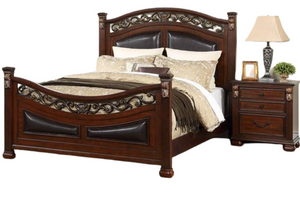 English Elm Traditional California King Bedroom Set Faux Leather Padded Headboard Dark Cherry Wood B011S02552