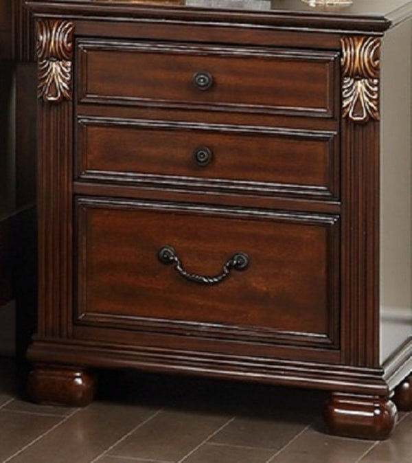 English Elm Traditional California King Bedroom Set Faux Leather Padded Headboard Dark Cherry Wood B011S02552