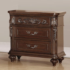 English Elm Majestic Queen Bed Set with Carved Scrollwork Nightstands in Antique Cherry Finish B011S02553