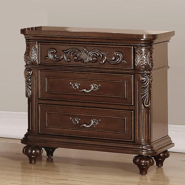 English Elm Majestic Queen Bed Set with Carved Scrollwork Nightstands in Antique Cherry Finish B011S02553