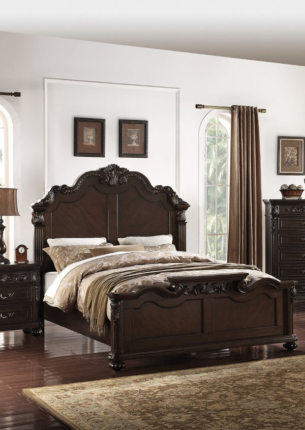 English Elm Majestic Eastern King Bedroom Set Carved Scrollwork Antique Cherry Formal Traditional Style B011S02554