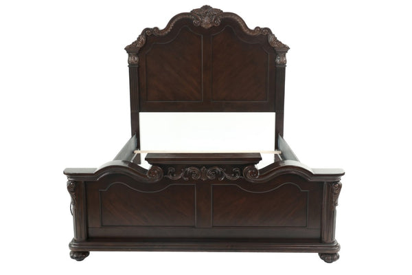 English Elm Majestic Eastern King Bedroom Set Carved Scrollwork Antique Cherry Formal Traditional Style B011S02554