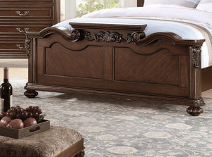 English Elm Gorgeous Victorian Queen Bed Set Tufted Faux Leather Carved Headboard with Nightstands B011S02555