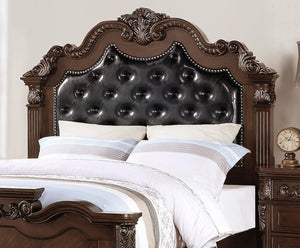 English Elm Gorgeous Victorian Queen Bed Set Tufted Faux Leather Carved Headboard with Nightstands B011S02555