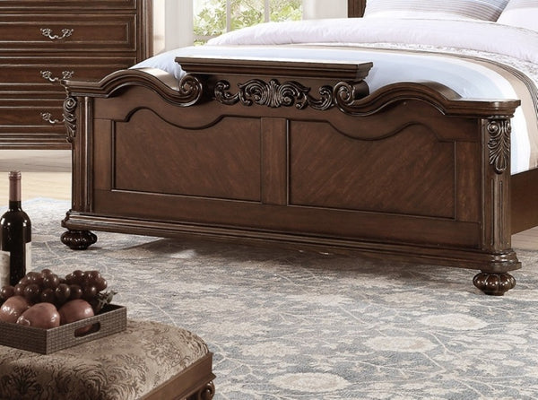 English Elm Gorgeous Victorian Cal King Bed Set Tufted Faux Leather Carved Antique Cherry Finish B011S02556