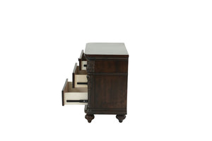 English Elm Gorgeous Victorian Cal King Bed Set Tufted Faux Leather Carved Antique Cherry Finish B011S02556