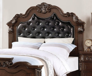 English Elm Gorgeous Victorian Cal King Bed Set Tufted Faux Leather Carved Antique Cherry Finish B011S02556