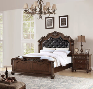 English Elm Gorgeous Victorian Eastern King Bed Set Tufted Faux Leather Headboard with Two Nightstands 90 L x 84 W x 68 H B011S02557