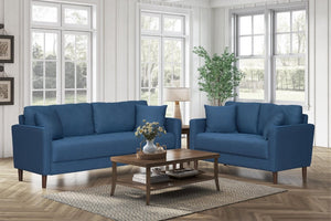 English Elm Contemporary Button Tufted Fabric Sofa and Loveseat Set for Polished Living Spaces Blue B011S02560