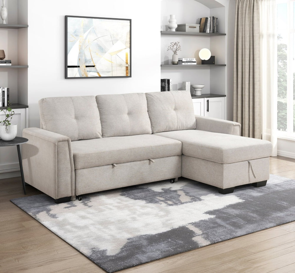 English Elm Modern Tufted Gray Sectional with Reversible Chaise Sleeper Bed and Hidden Storage B011S02562