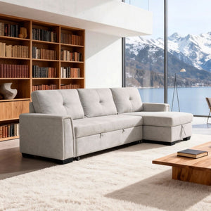 English Elm Modern Tufted Gray Sectional with Reversible Chaise Sleeper Bed and Hidden Storage B011S02562