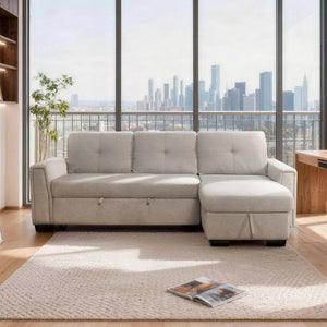 English Elm Modern Tufted Gray Sectional with Reversible Chaise Sleeper Bed and Hidden Storage B011S02562